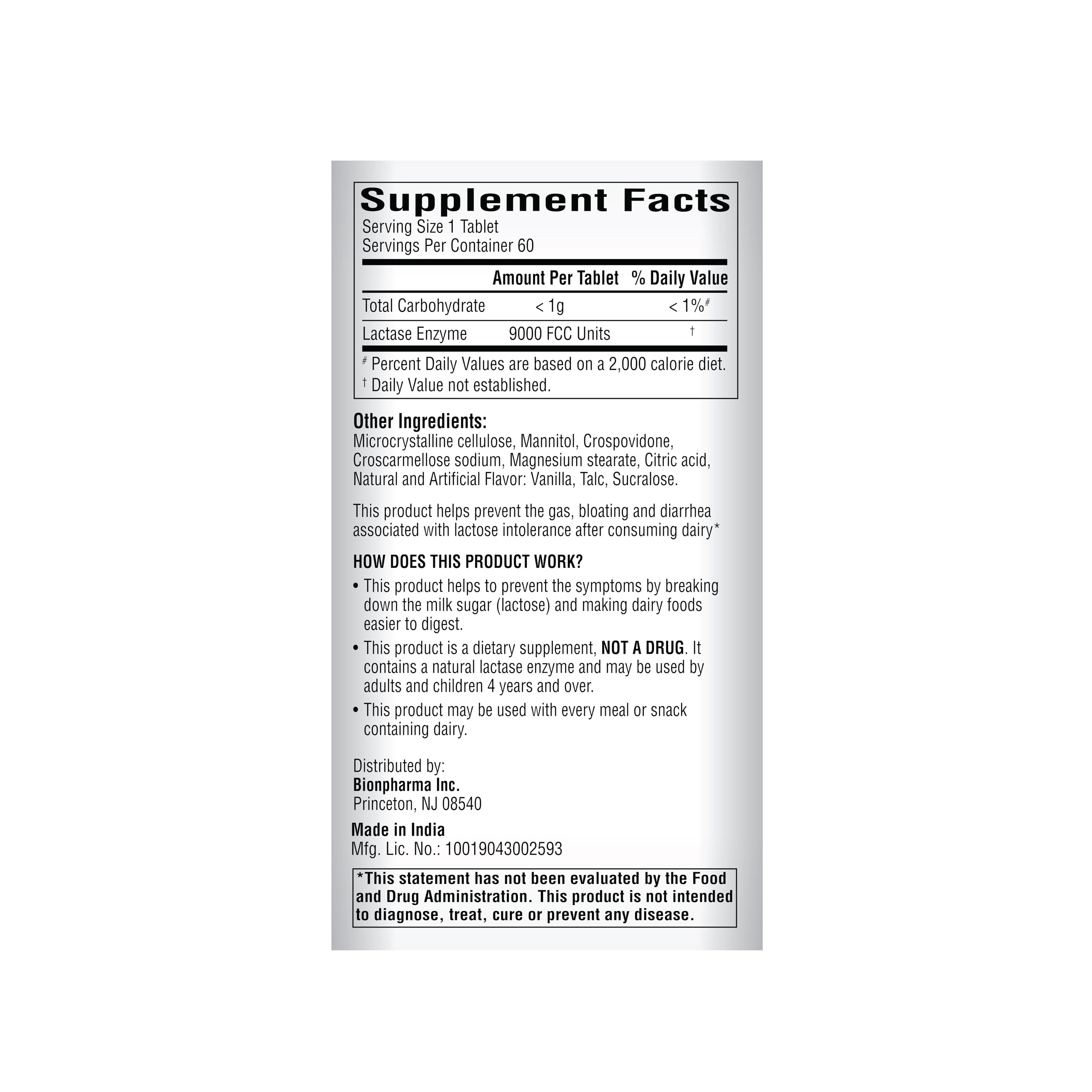 A+Health Dairy Relief Lactase Enzyme 9000 FCC Chewable Tablets, 60 Count — Amazon image 7