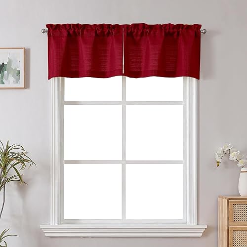 Miniatura 98 de Chyhomenyc Cortinas Rojas Navideñas de 84 Pulgadas de Largo Juego de 2 Paneles, Lino Sintético Texturizado Semi Filtrante de Luz Suave Aireado