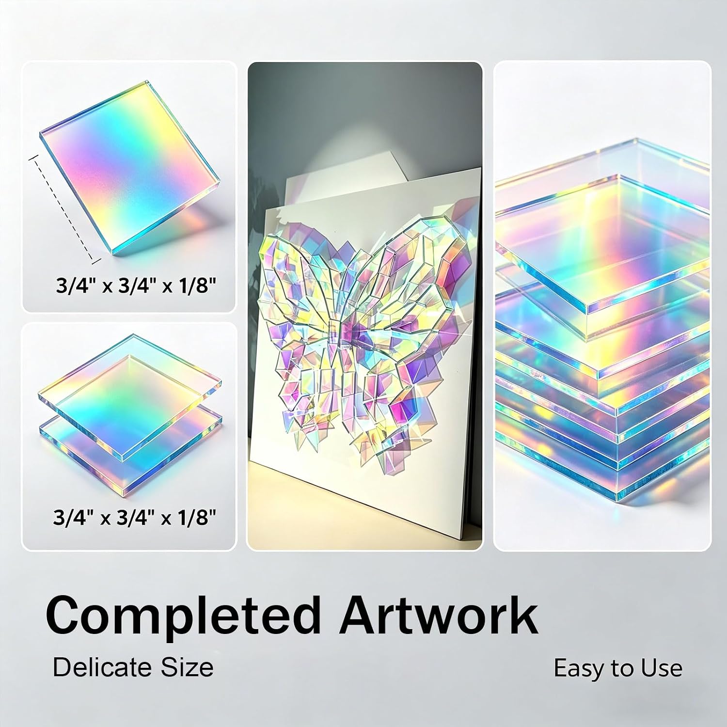 Iridescent Acrylic Squares, 1.18" x 1.18" Rainbow Acrylic Squares, Mini Rainbow Sheets, for DIY Crafts, Art Deco, Light & Shadow Artwork Signs & Home Decor (200)