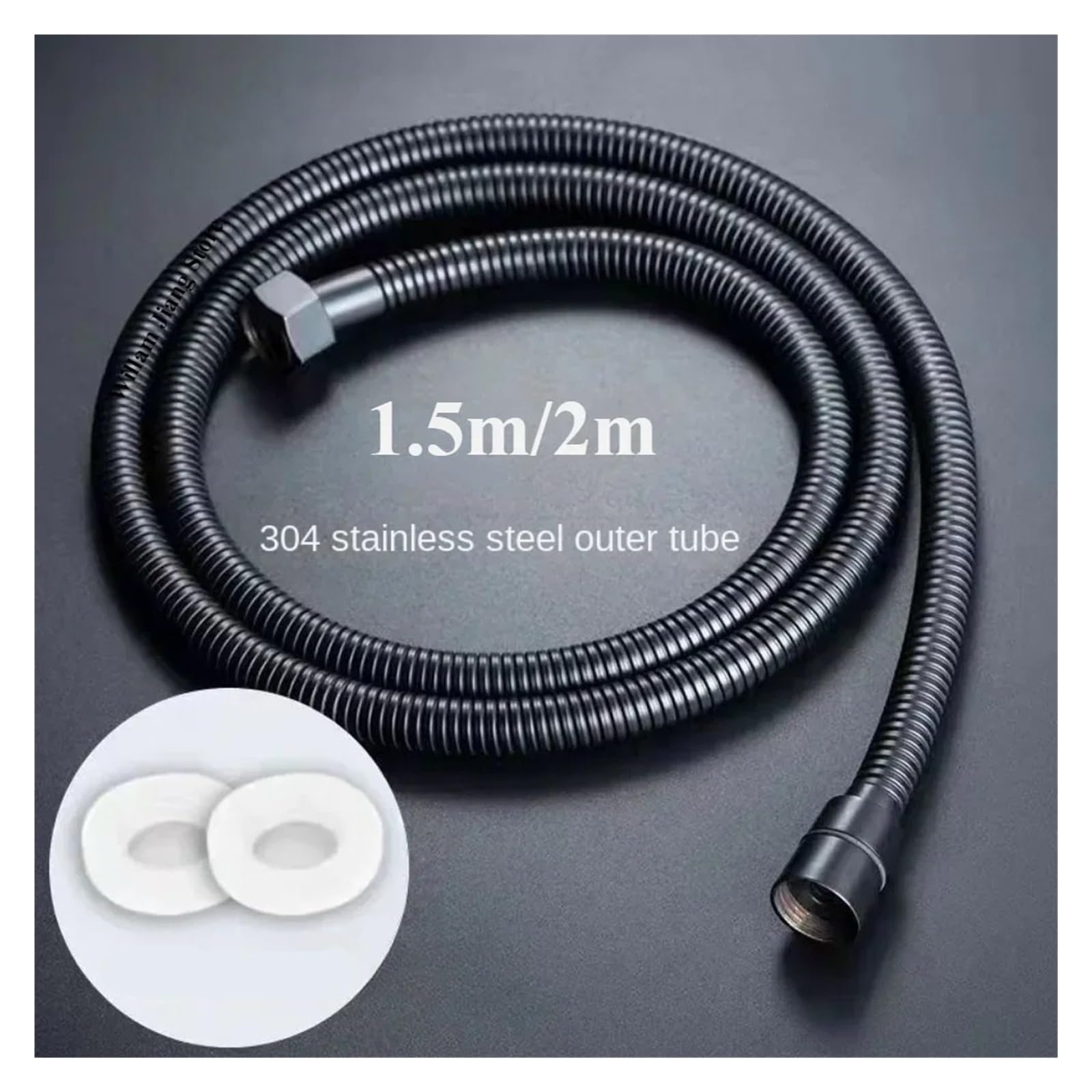 Manguera de Agua for jardín, Manguera de Ducha, Nueva, Flexible, SUS304, Accesorios, extensión Negra, 1,5/2 m, mangueras Extensibles for riego del hogar.(Silver,2.0M)