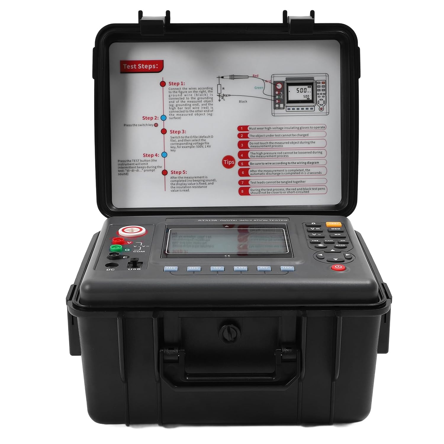 Digital Megohmmeter 10KV, Insulation Tester with USB Interface, 500 Sets Data Storage, Suitable for Use in Dim Places, Long Test Line, Overload Overflow Function (US Plug)