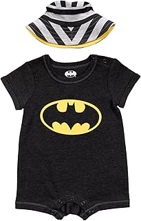 DC Comics Justice League Batman Baby Romper and Bucket Sun Hat Newborn to Infant