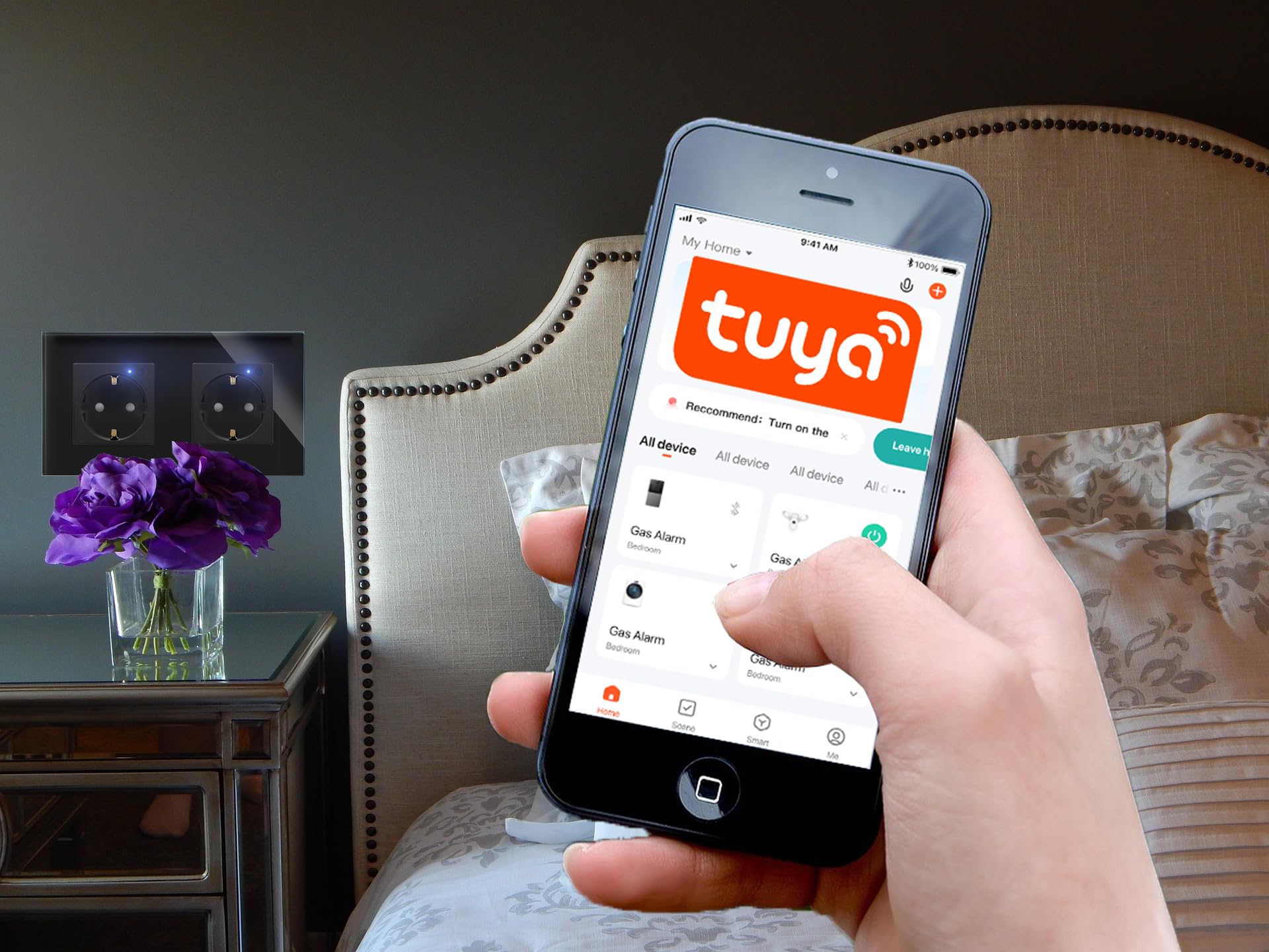 Smart - Interruptor de luz táctil con WiFi, 1 posición, marco de aluminio, color blanco, 1 vía, interruptor de pared para Alexa Google Home IFTT Tuya App Luxus-Time