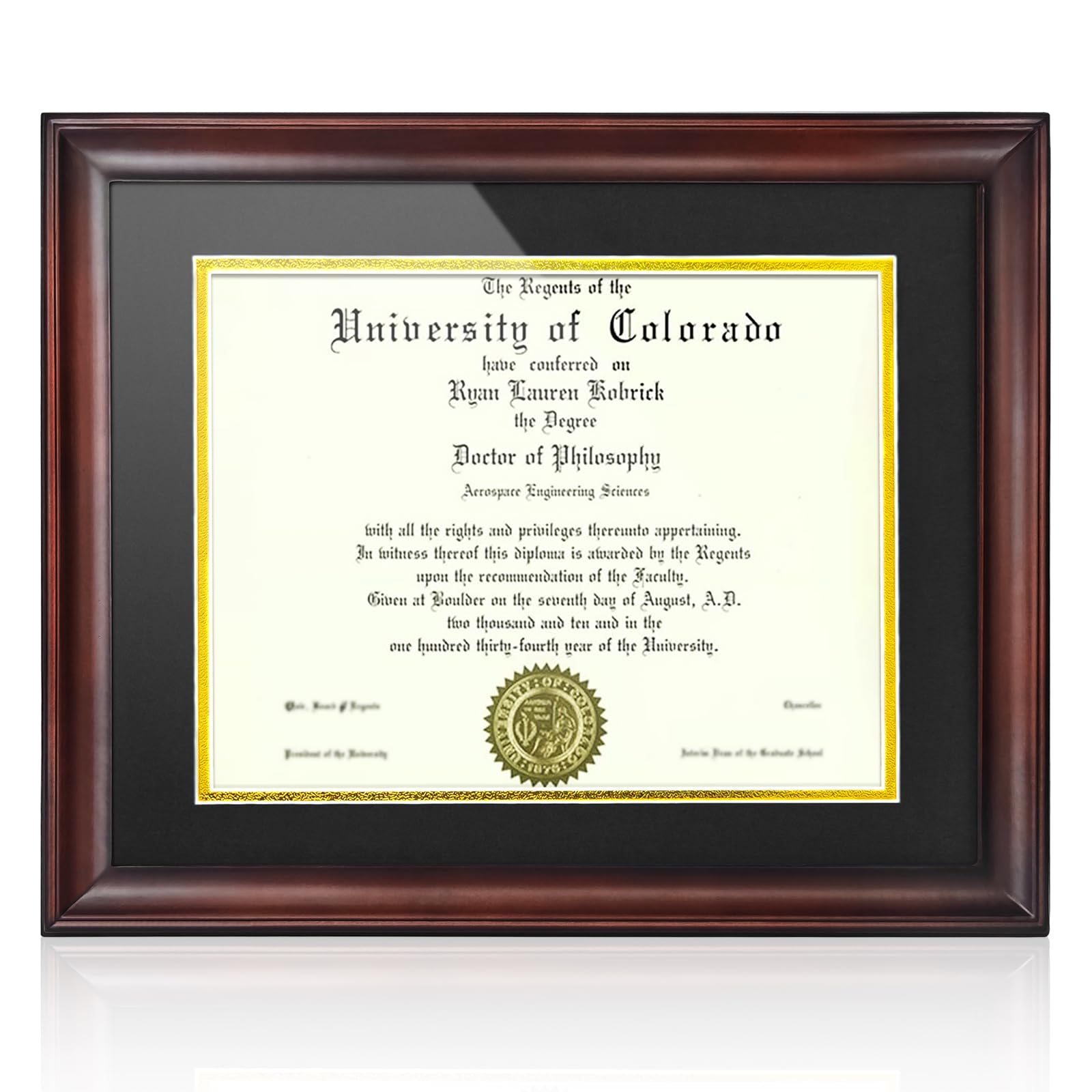 8.5x11 Diploma Frame with Mat,Display 11x14 Certificate Document Picture Frame without Mat, Mahogany Solid Wood Degree Frame with HD Plexiglass (NOT Glass)