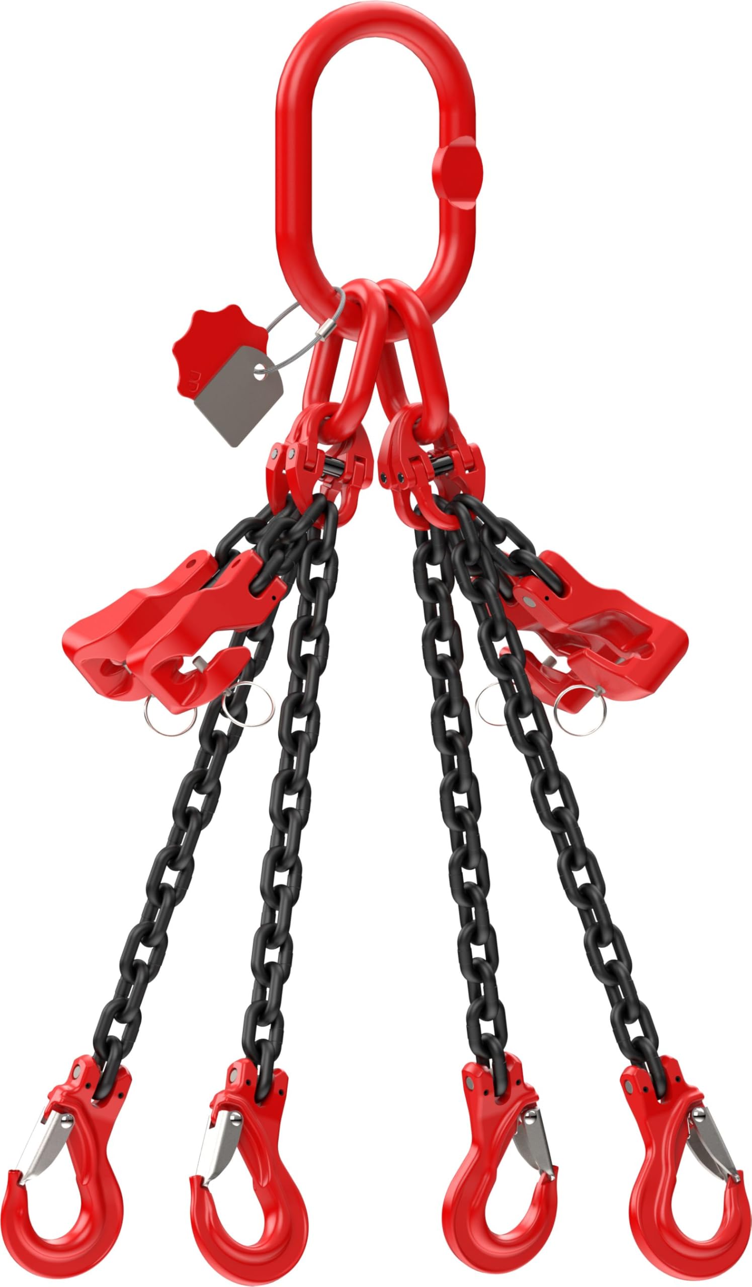 Dolezych DoKett 4-Strang Kettengehänge, verkürzbar, Güteklasse 8, 1 m Länge, Kette für Kräne, mit Gabelkopfhaken, 2360 kg Tragfähigkeit bis 45°, 1700 kg bis 60°