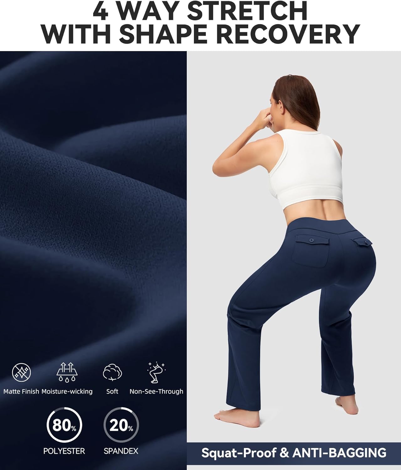 Casei Women's Wide Leg Yoga Pants with Zipper Pockets High Waisted Adjustable Hem Stretchy Work Dress Pants Casual Lounge - Image 6