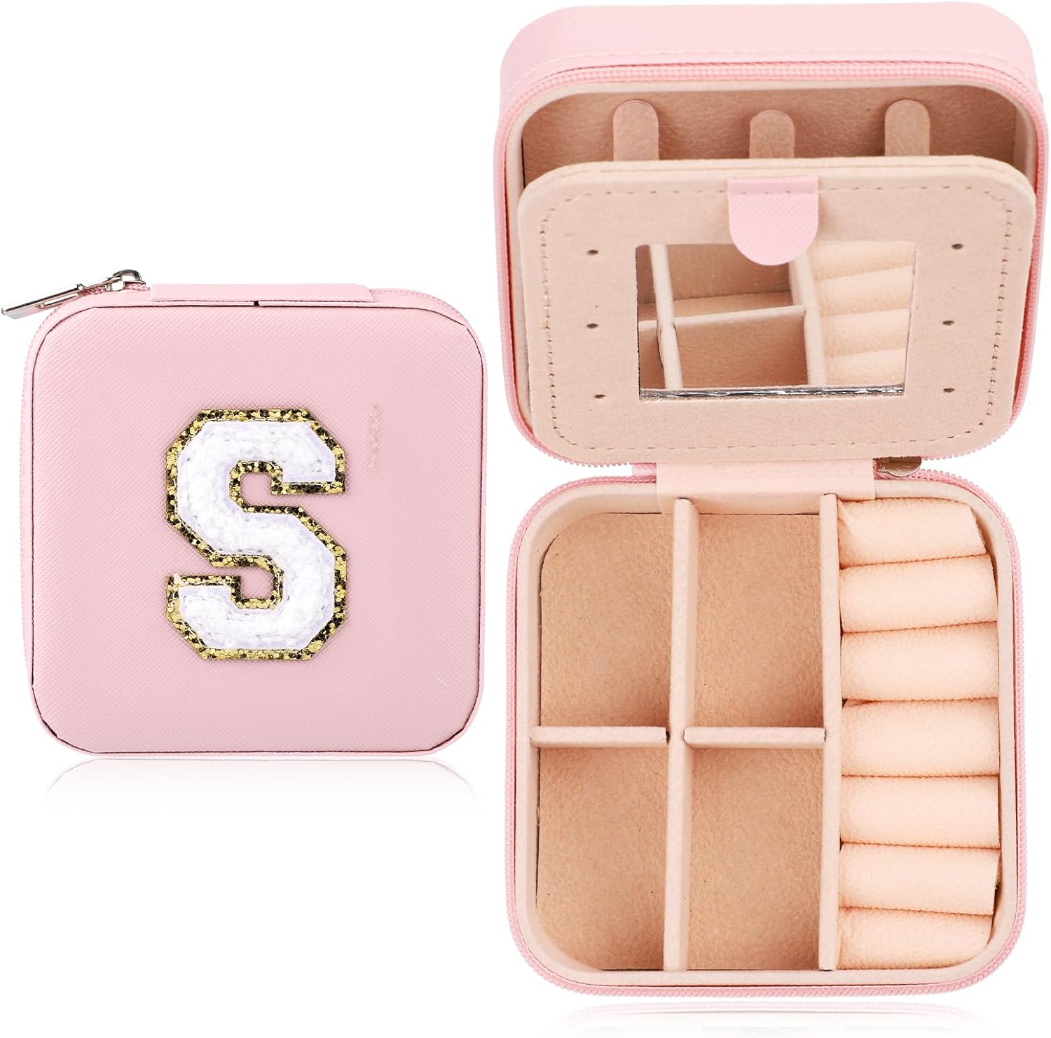Letter Jewelry Box Travel, Portable Mini Jewelry Travel Case PU Leather Small Jewelry Organizer Pink Jewelry Travel Case with Exquisite Letter for Women Girls Travel Essentials (Letter S) Letter Jewelry Box Travel, Portable Mini Jewelry Travel Case PU Leather Small Jewelry Organizer Pink Jewelry Travel Case with Exquisite Letter for Women Girls Travel Essentials (Letter S)