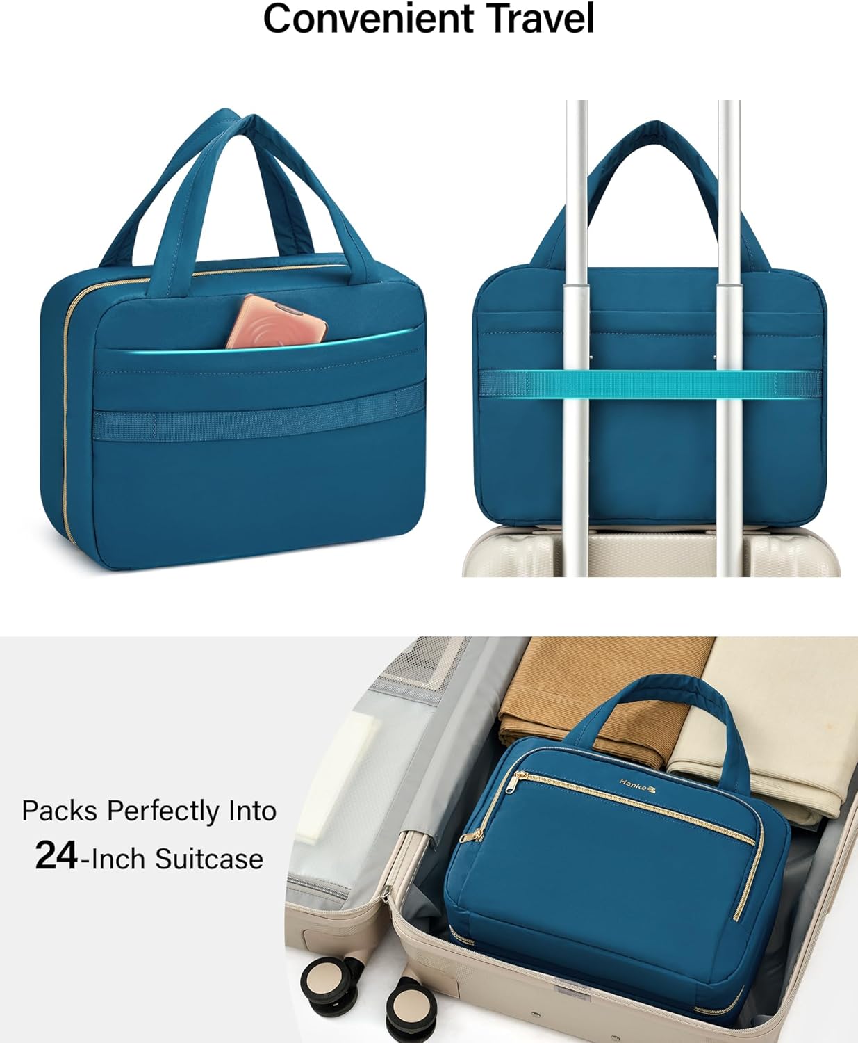 Hanke Hanging Travel Toiletry Bag for Women, Water-Resistant Makeup Organizer with Hook, Cosmetic Bag for Bathroom & Travel Essentials Accessories, Navy Blue