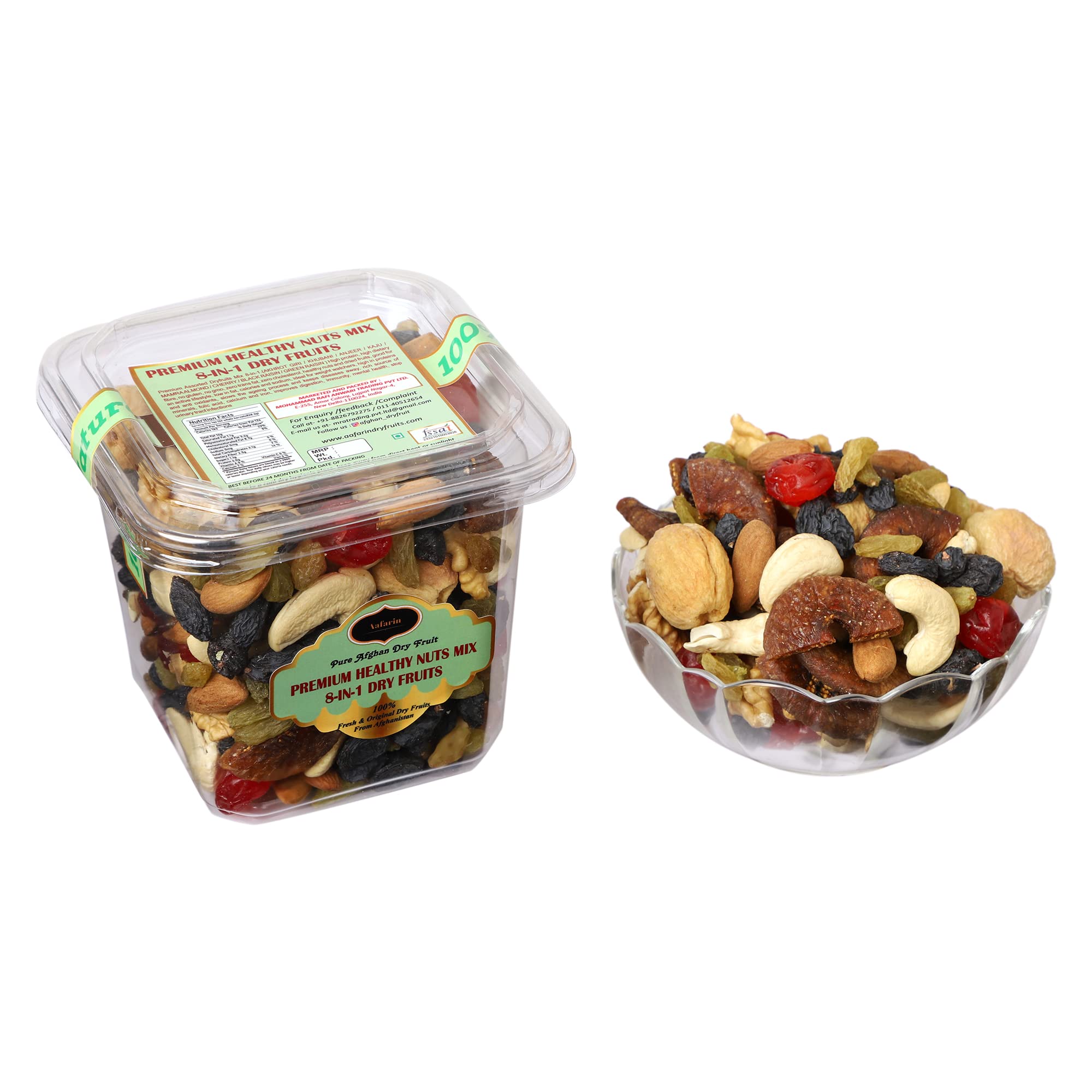 AAFARIN PREMIUM HEALTHY NUTS MIX|8-IN-1 DRY FRUITS|(AKHROT GIRI|KHUBANI|ANJEER|KAJU|MAMRA ALMOND|CHERRY|BLACK RAISIN|GREEN RAISIN)|High Antioxidants|Dietary Fiber- 1000 GRM 3