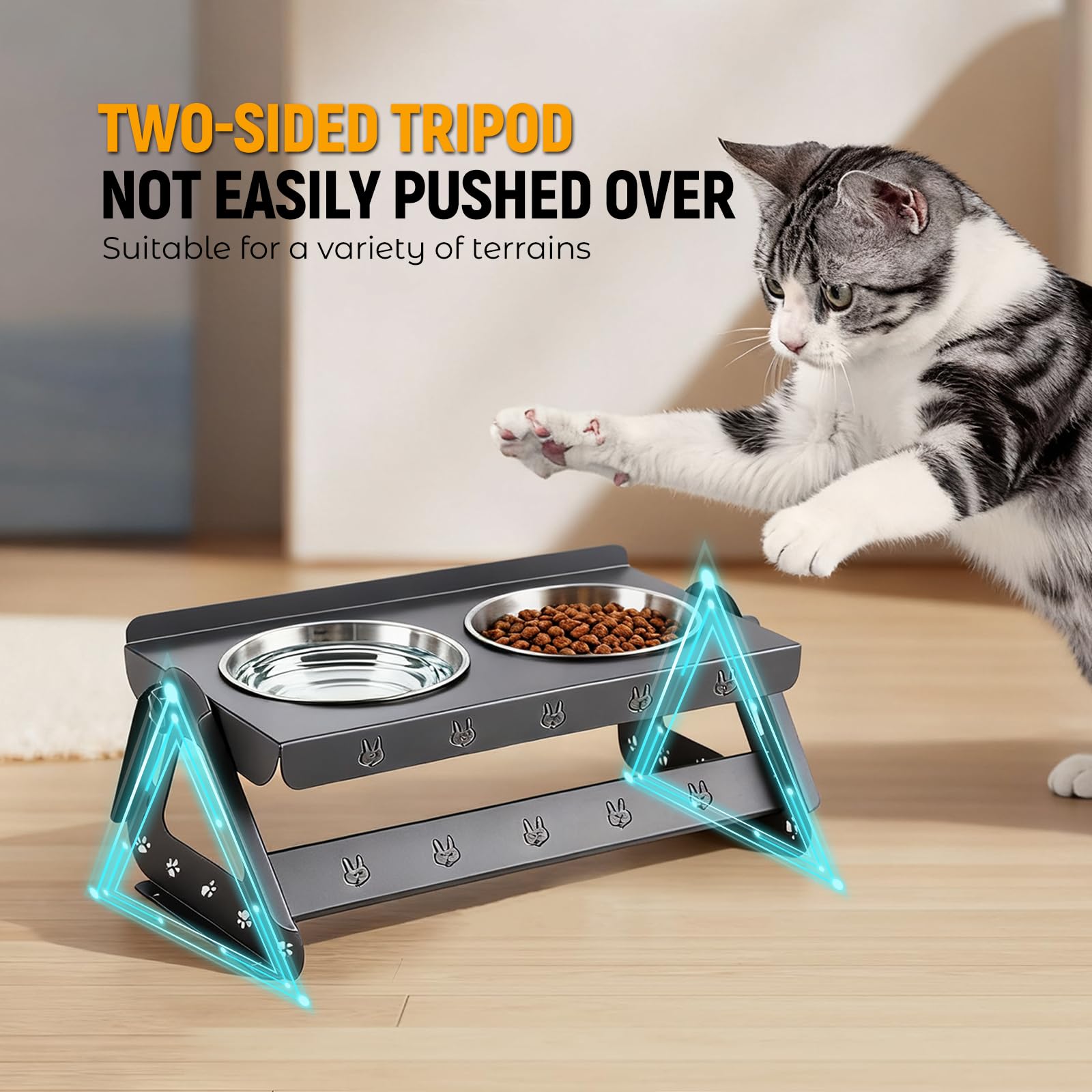 Comedero Gato Elevado,Comedero para Gatos Acero Inoxidable,Cuencos para Gatos Ángulo Ajustable de 0 a 15 Grados,Altura Ajustable de 8,5 a 16 cm,Apto para Gato y Perros Pequeños