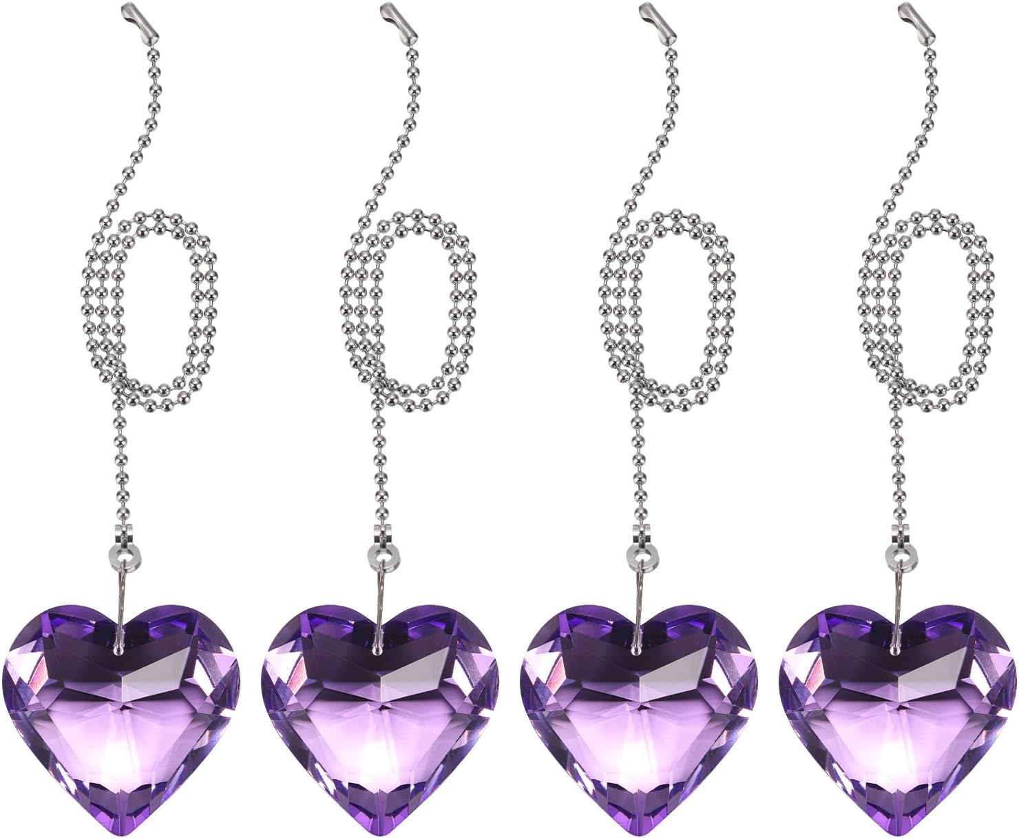 PATIKIL 13 Inch Crystal Ceiling Fan Pull Chains, 4 Pcs Beaded Ball Fan Pull Chain Heart Ceiling Fan Extender with Ball Chain Connector for Ceiling Light Lamp Fans, Violet