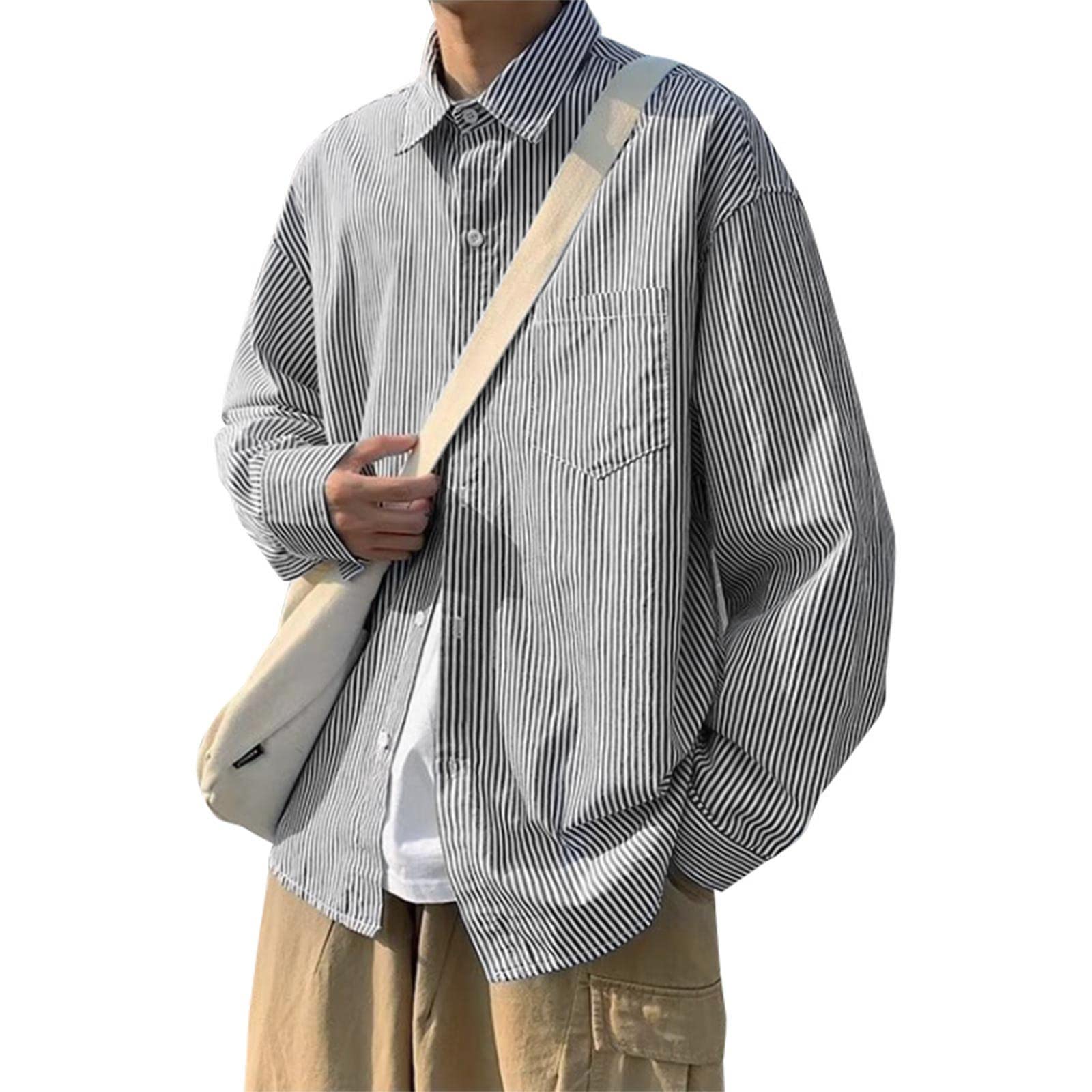 【50%OFF】【999円】 Rakityo メンズ カジュアル ストライプ 長袖シャツ