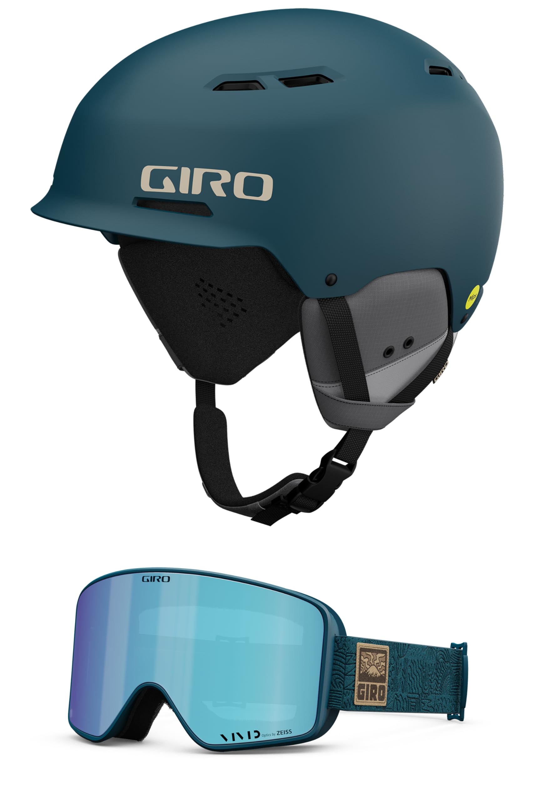 Giro Trig MIPS Combo Pack Ski Helmet - Snowboarding Helmet with Matching Goggles Matte Harbor Blue/Adventure Grid L (59-62.5cm)