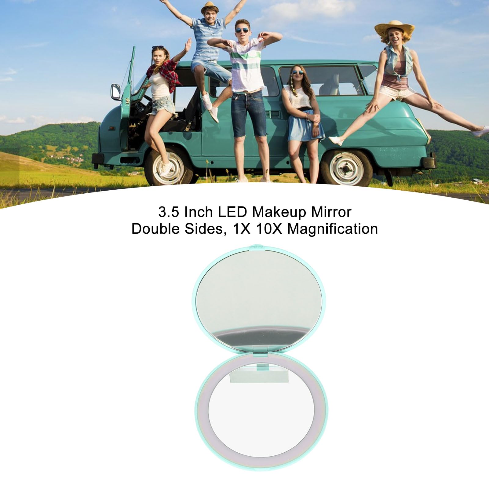 Reisespiegel Mit LED-Ringlicht – 1x/10x Vergrößerung, Faltbar, 8,9 Cm, Mit Tasche, Weiß