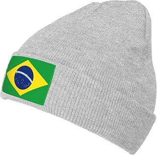 Brazilian Flag Warm Knitted Beanie Hat Black for Women, Soft and Lightweight Fleece Lined Winter Cap, Unisex