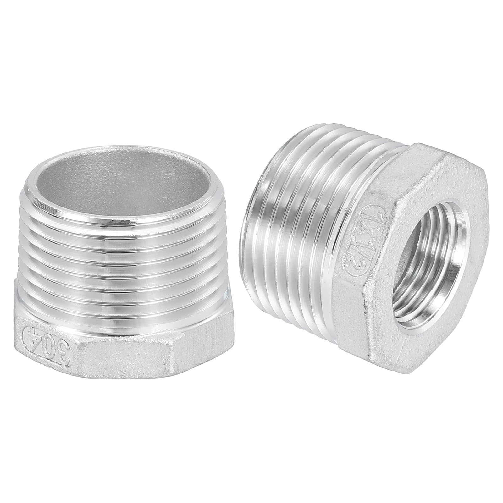 uxcell 5Pcs 1" Male NPT to 1/2" Female NPT 304 Stainless Steel Reducer Hex Bushing, Reducing Cast Pipe Adapter Fitting for industrial, oil/gas, water, HVAC, and plumbing systems