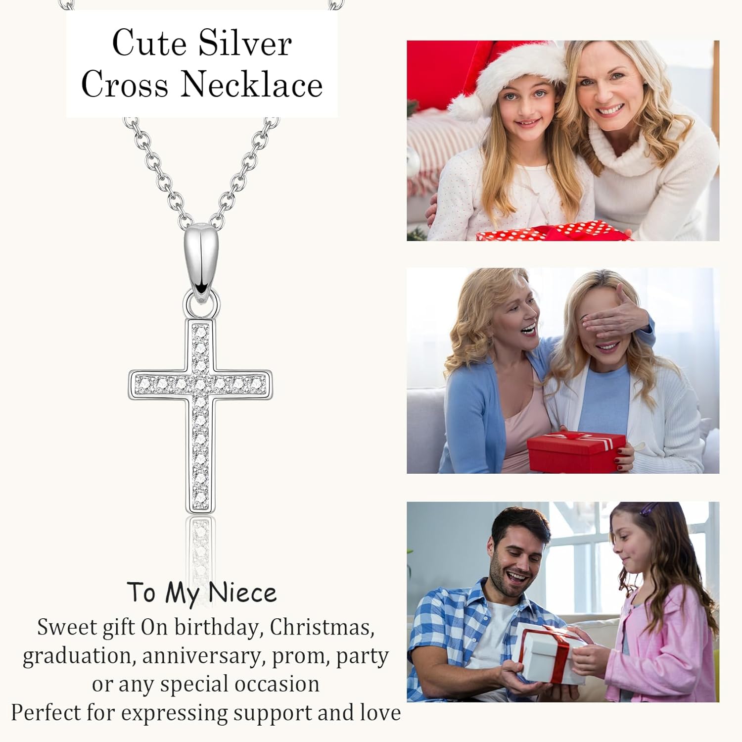 Christian Gifts for Women Girls, 16"+2" Silver Plated CZ Cross Pendant Necklace, Confirmation Baptism Christmas Religious Gift Ideas for Daughter Granddaughter Niece Goddaughter Friend Sister - Image 7