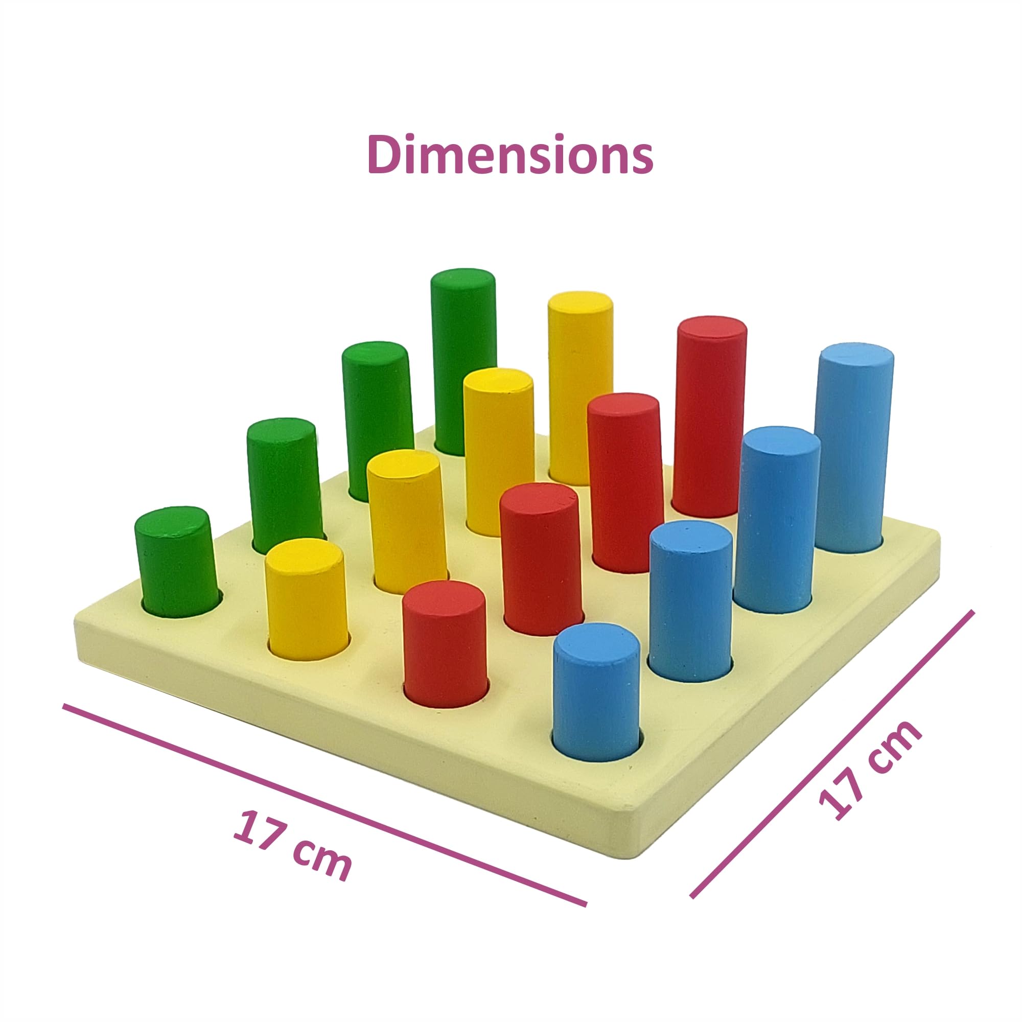 Tantrums 4 Pegs Size Grading Cylinder Blocks Montessori Colorful Wooden Early Home School Toy - 4pcs Set for Kids for 1 Year + Kids - Image 2 thumbnail
