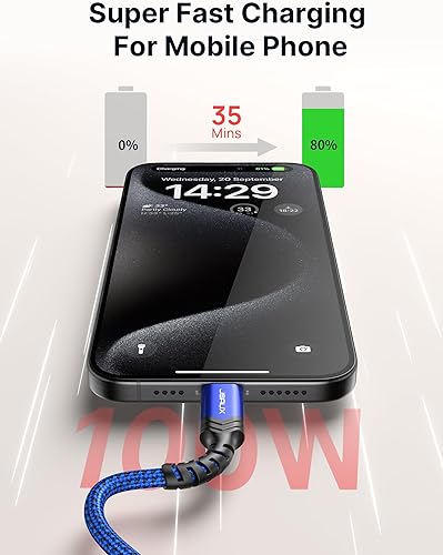 Miniatura 3 de JSAUX Paquete de 3 cables USB C a USB C de 100 W 6.6 pies+6.6 pies+6.6 pies compatible con iPhone 17 Air 16 15 Pro Max Samsung Galaxy S25 S24