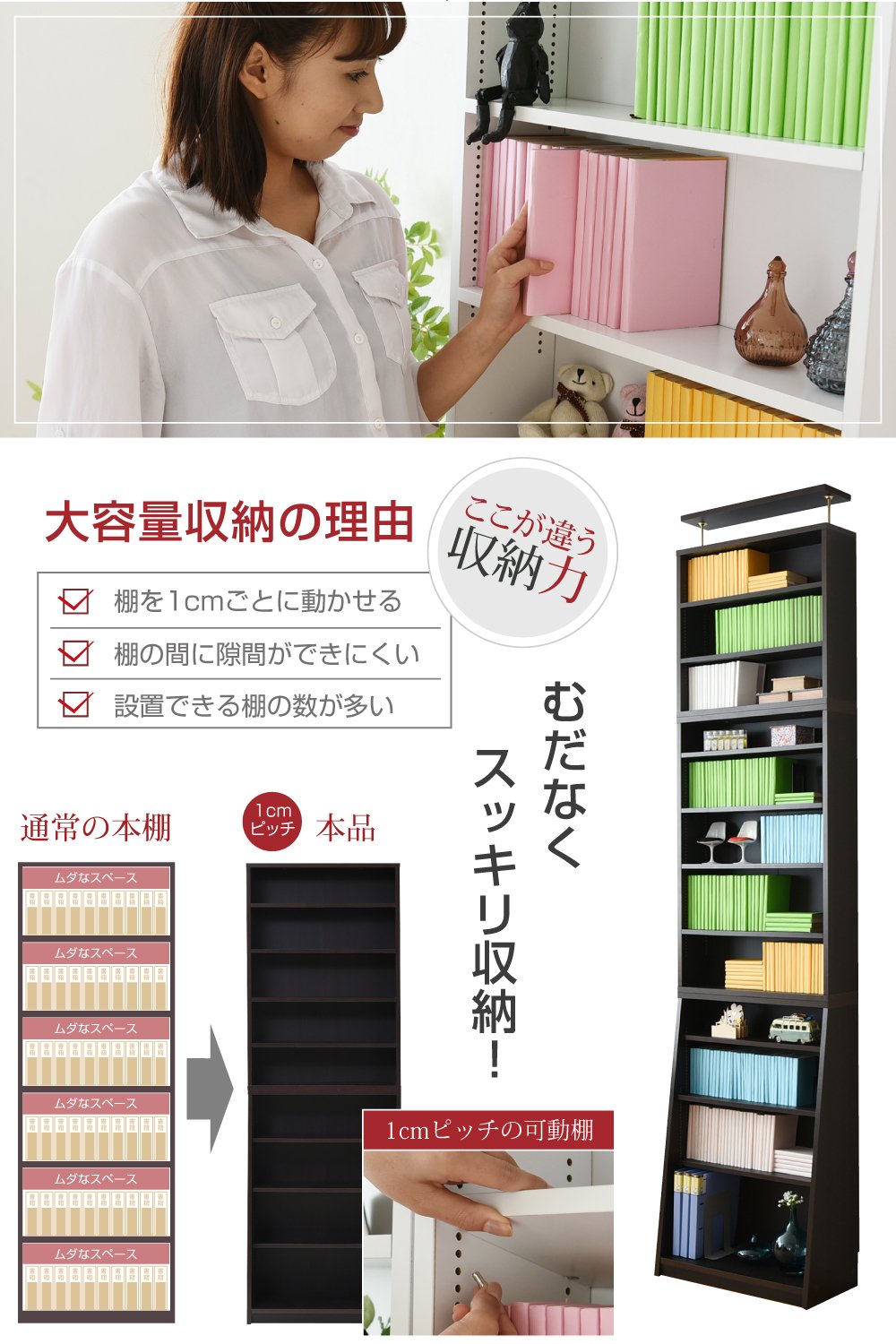 Amazon｜JKプラン 本棚 つっぱり式 壁面 幅60 (本棚革命) 棚板が1cm