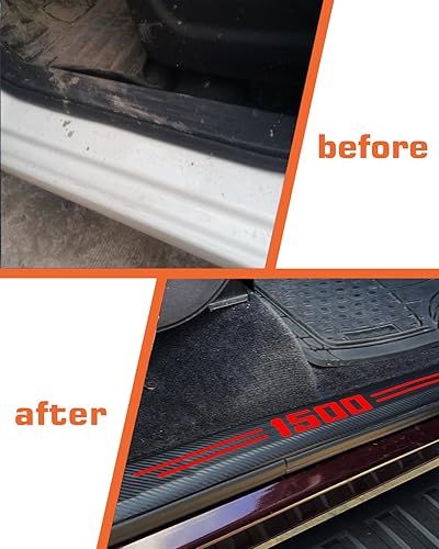 Miniatura 2 de Protectores de umbral de puerta para RAM 1500, piel de fibra de carbono para Dodge RAM 1500, decoración interior del automóvil, paquete de 4, rojo