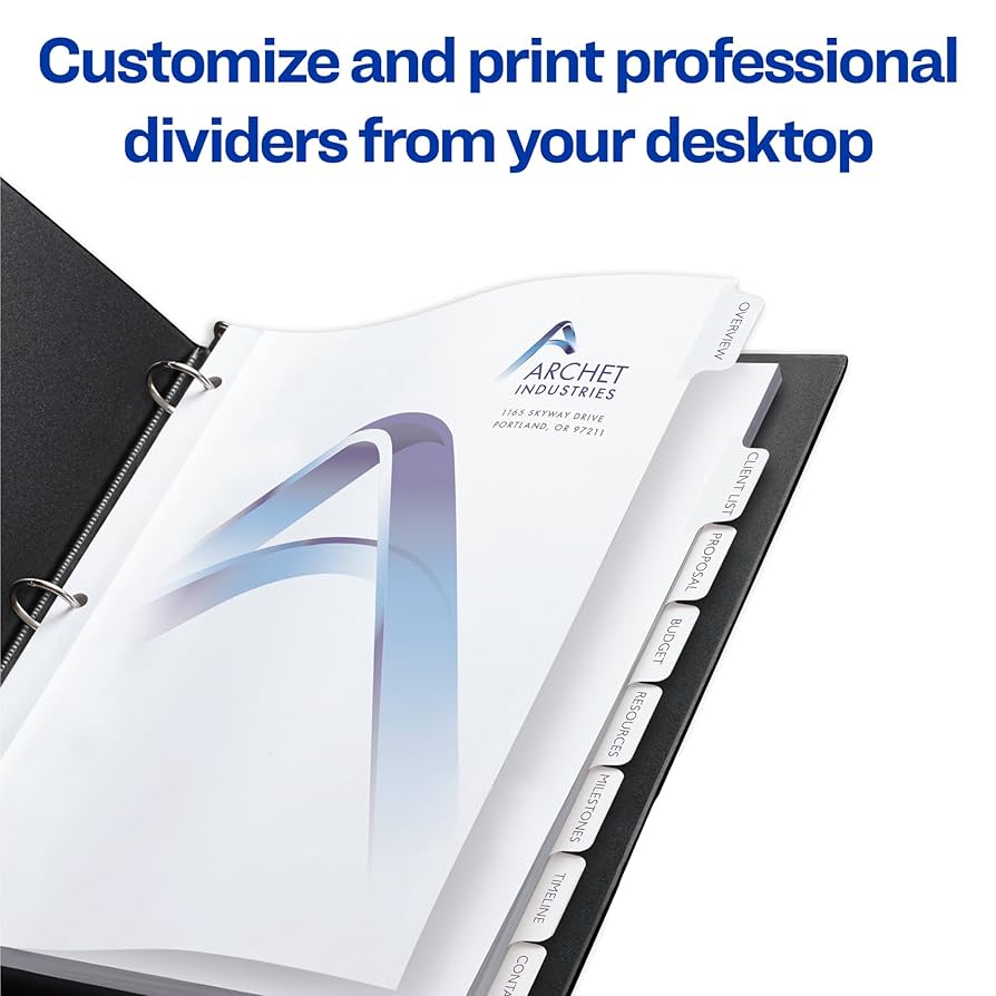 あみページ Amazon.com : Avery 8-Tab Print-On Binder Dividers, White