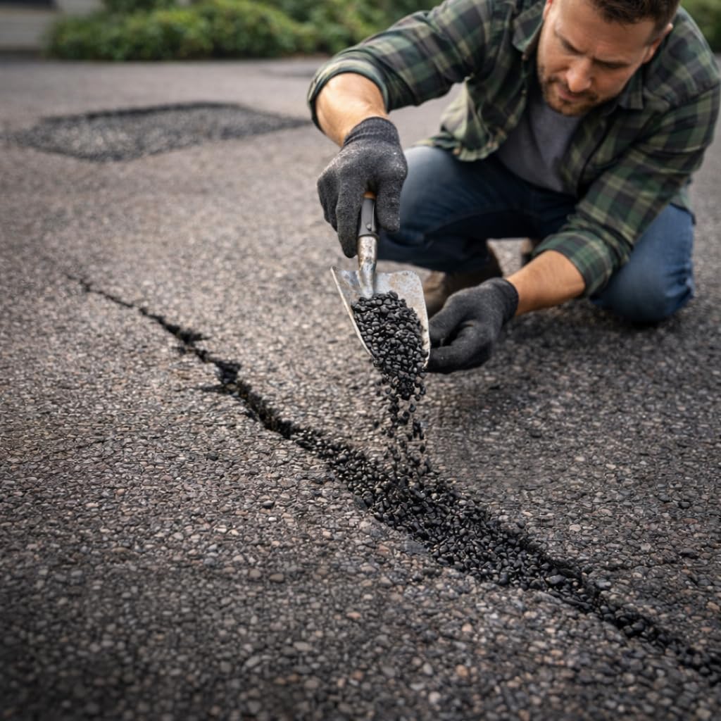 GiDeli asphalte à froid 25 kg, pour réparation de fissures, prêt à l'emploi, avec un grain de 0 à 8 mm, peinture bitumée, utilisation universelle