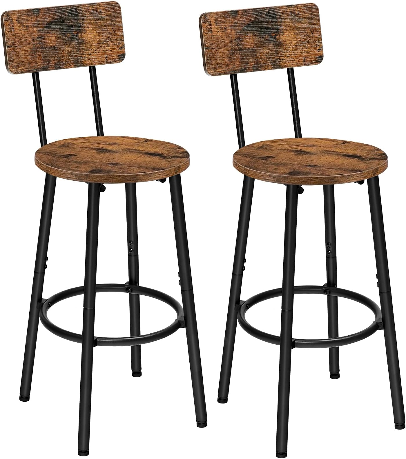 HOOBRO Bar Stools,Set of 2 Round Bar Chairs with Back,25.2" Bar Chairs for Kitchen Island, Dining Room,Counter Height Bar Stools, Easy to Assemble, Rustic Brown and Black BF32BY01G2