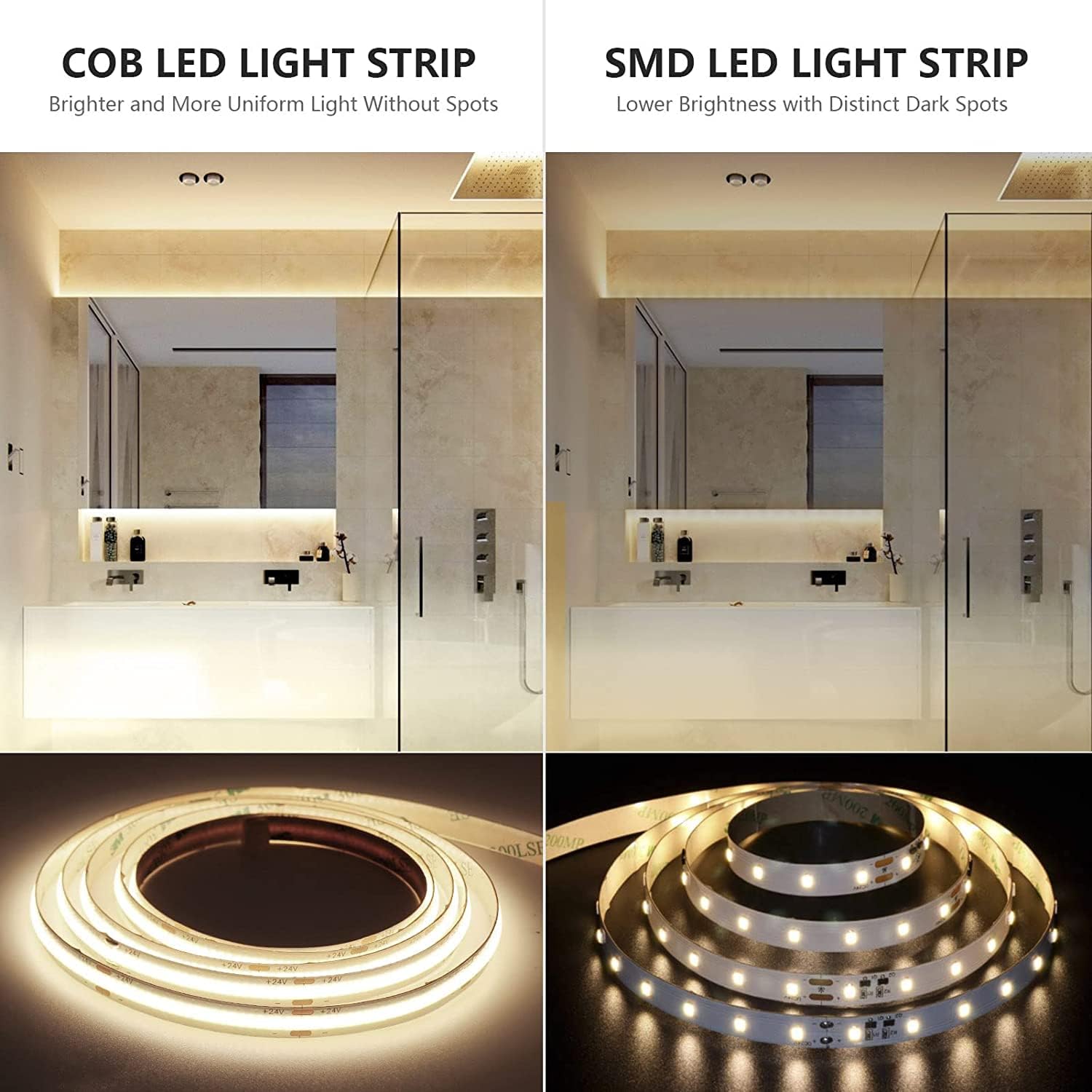 JINABLOSSY 24V Striscia LED COB 10M Bianco Naturale 4000K CRI 93+ Alta Densità 3200 LEDs Alta Luminosità Luci LED per Soggiorno Natale Bar Decorazioni(Solo Striscia)