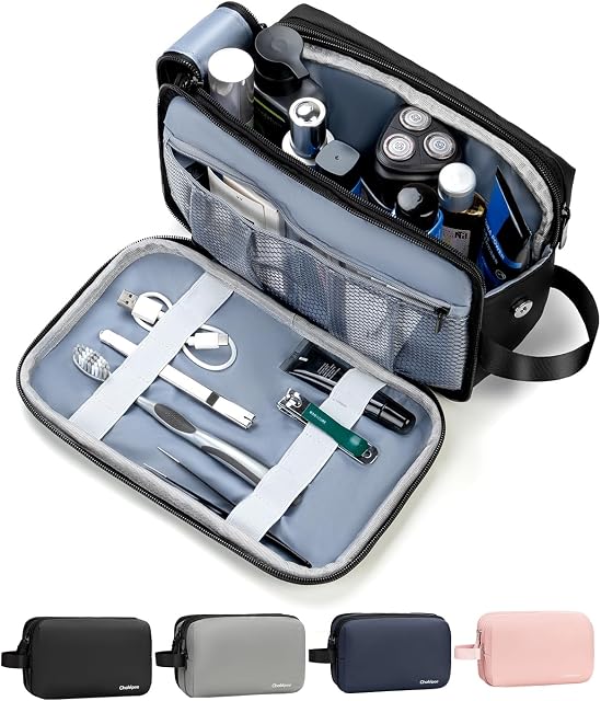 Sac de toilette pour hommes, Kit Dopp imperméable avec séparation sèche par voie humide, Organisateur d'articles de toilette de voyage de grande capacité, Sac de rasage robuste pour les essentiels de salle de bains, Salle de gym & Voyage d'affaires, Noir