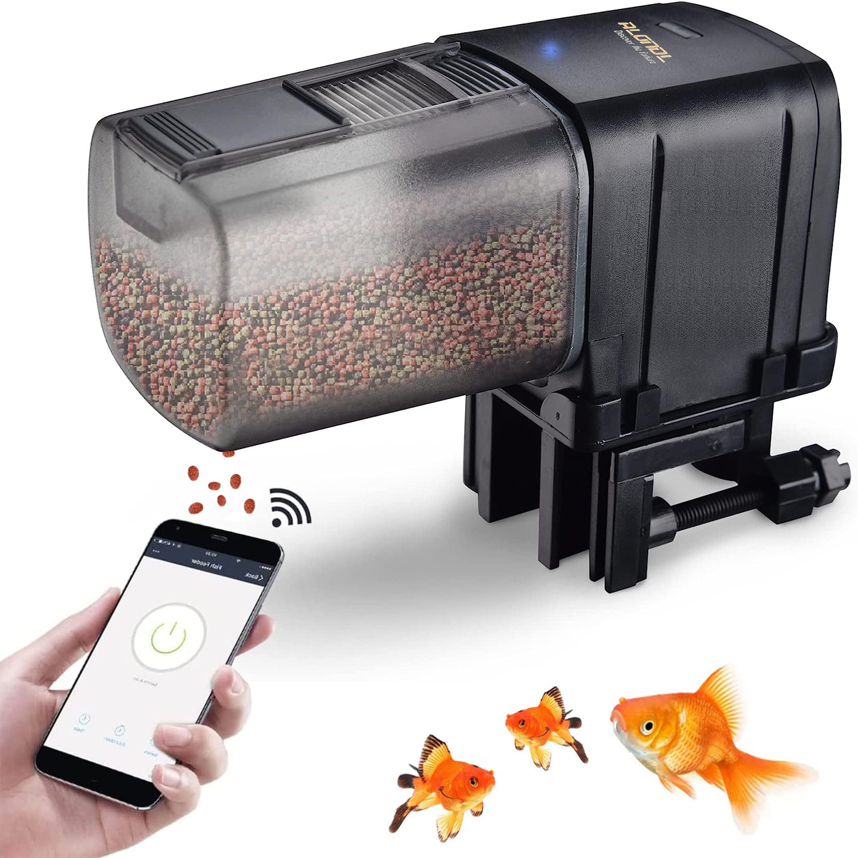 SKADE Automatic Fish Feeder, Aquarium Tank Feeding Timer Fish Food Dispenser Adjustable Outlet, App Control Voice Control, Auto Fish Food Timed Feeder, Adjustable Fish Food Dispenser