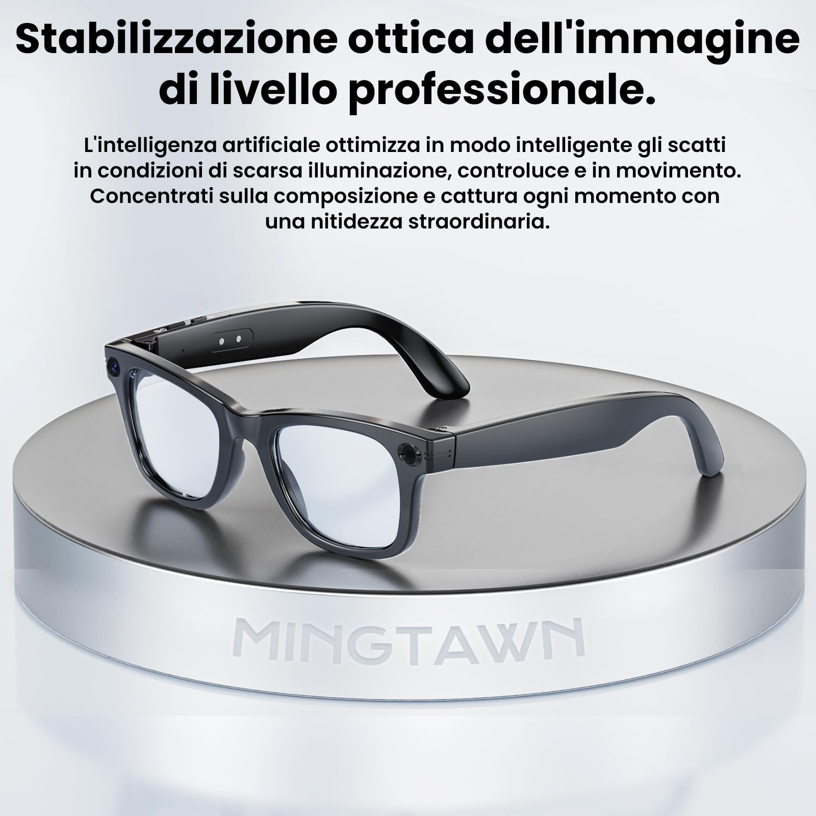 Occhiali con Telecamera 8MP, Smart Glasses Ai con Chiamate Bluetooth & WIFI, Occhiali Intelligenti con Traduzione AI in Tempo Reale/Riconoscimento di Oggetti, Occhiali Da Sole Bluetooth Uomo Donna
