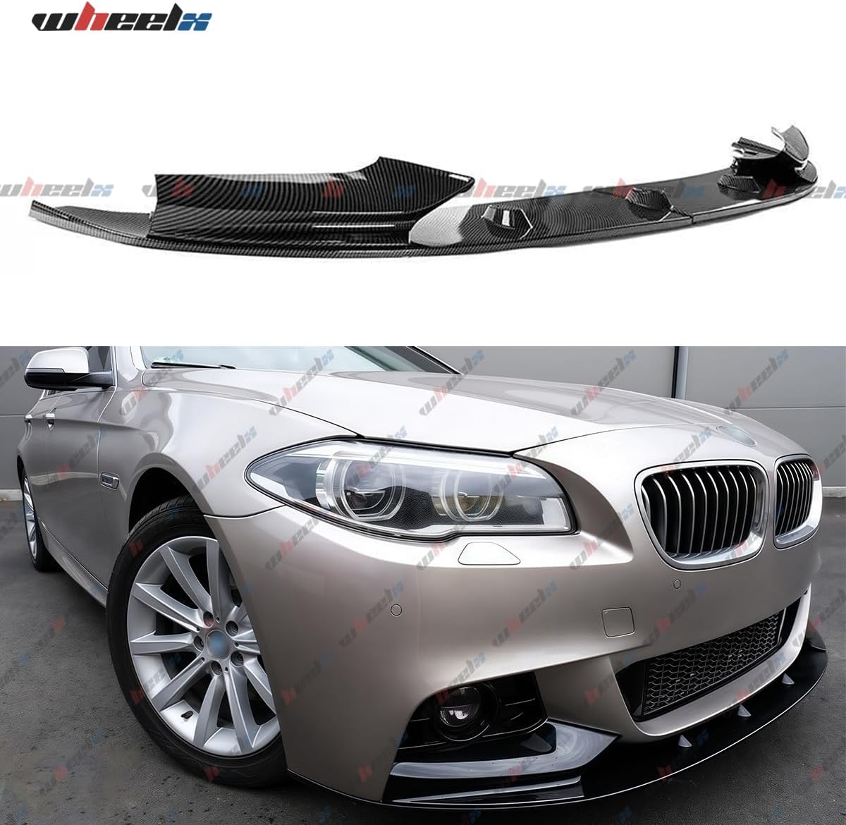 Front Lip Compatible with BMW F10 F11 5 Series 2011-2016, Fits for 528i 535i 535d 550i M5 GT xDrive, Bumper Air Dam Lower Chin Spoiler Splitter, Protection Body (Carbon Fiber Pattern)