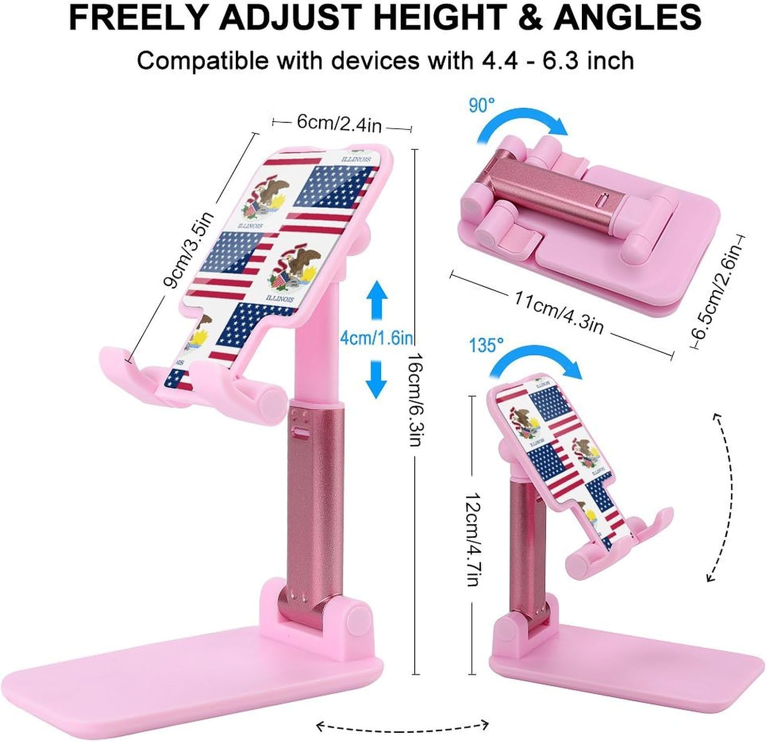 Flag of USA and Illinoiss Plastic Phone Stand with Alloy Base image 2