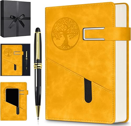 Miniatura 8 de Cuaderno Diario Rayado para Hombres y Mujeres, Cuaderno de 365 Páginas Numeradas con Rayado Universitario, Diario de Cuero de Tapa Dura con Negro