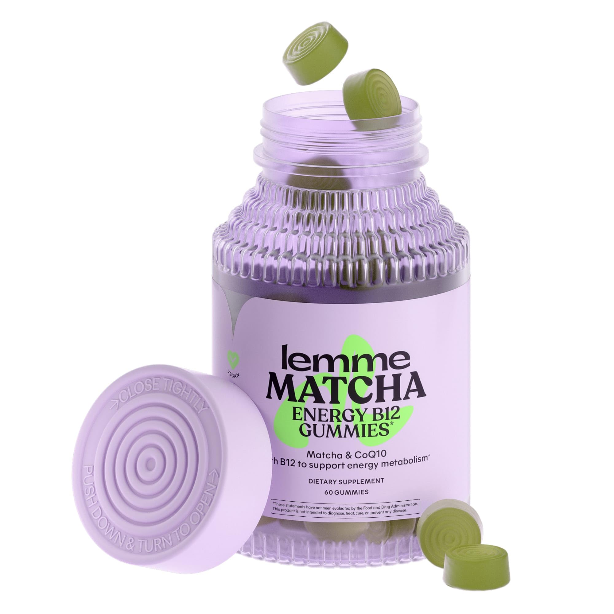 Lemme Matcha Superfood Energy Gummies with Organic Matcha Green Tea, Vitamin B12 and Antioxidant CoQ10 to Support Cellular Energy, Metabolism & Healthy Skin - Gluten Free, Non GMO (60 Count)