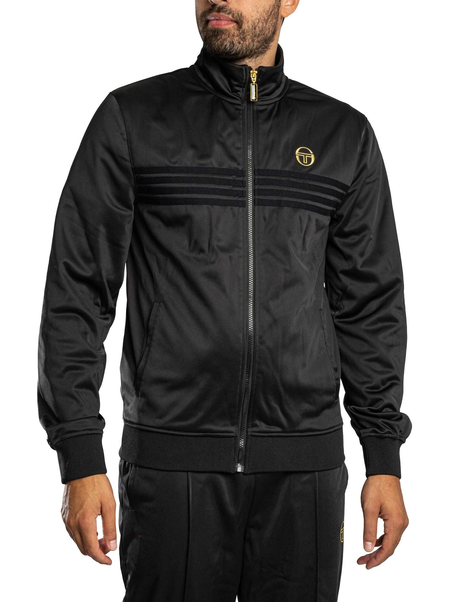 Sergio Tacchini Men's New Varena Track Jacket, Black/Gold Lurex