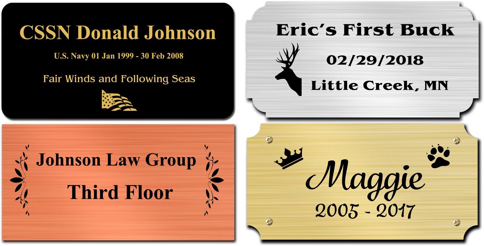 1" H x 2" W, Solid Satin Brass Name Plate, Personalized Custom Laser Engraved Nameplate Label Art Tag for Frames Notched Square or Round Corners, Made in USA (2" Wide)