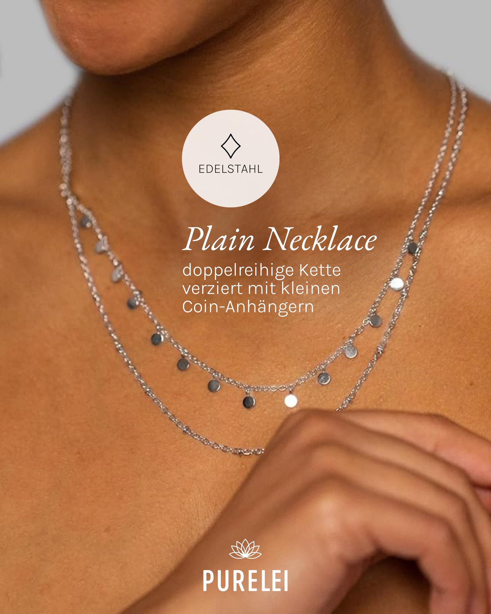 Purelei Plain Kette Damen (Hellsilber) – Halskette Damen aus langlebigem Edelstahl – Wasserfeste Kette – 40-45 cm Länge verstellbar – Halskette für deinen individuellen Look