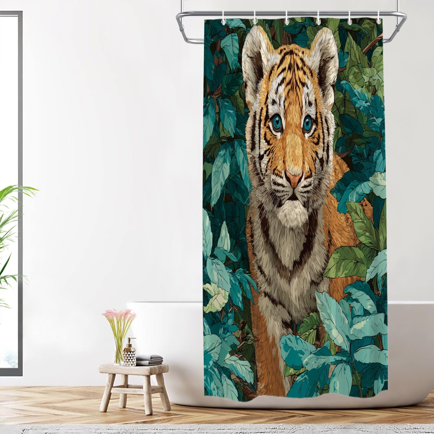 Shrahala Brown Christian Christian No Hooks Shower Curtain with Snap in Liner Set, Risen Bathroom Décor Polyester Fiber Waterproof for Stall Bathtubs 35.5 X 74 in