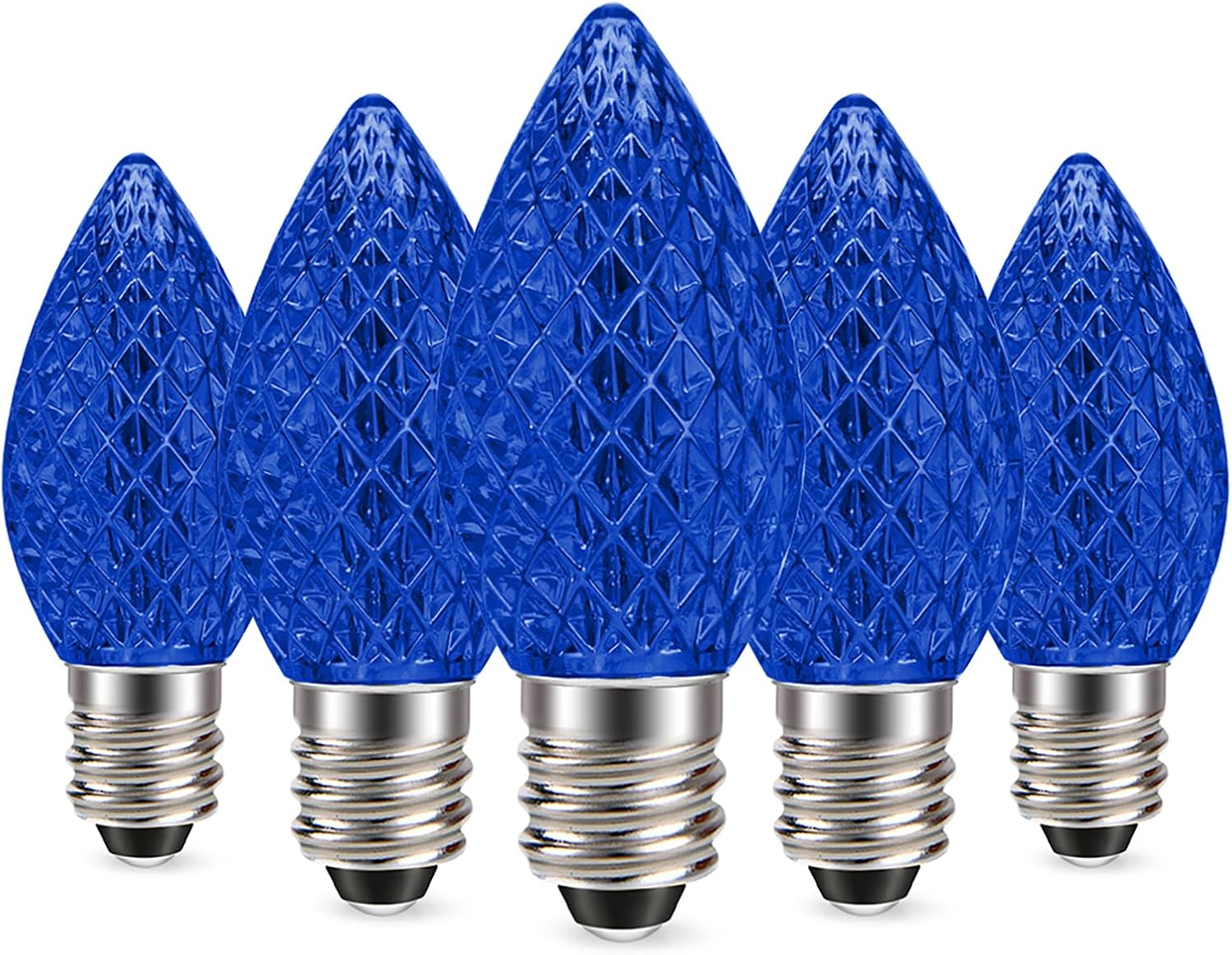 Ruiandsion 5-Pack Blue E12 Bulbs, All-Weather Diamond Facet Light 0.6W for Winter Wonderland Display, Outdoor Wall Sconce