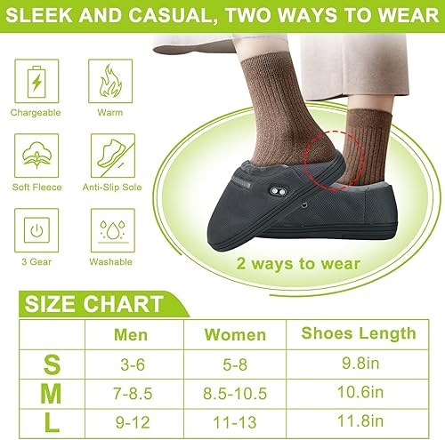 Miniatura 6 de RTDEP Calentador de pies, calentador eléctrico de pies con batería de 5000 mAh, pantuflas térmicas para mujeres y hombres, calentador de pies