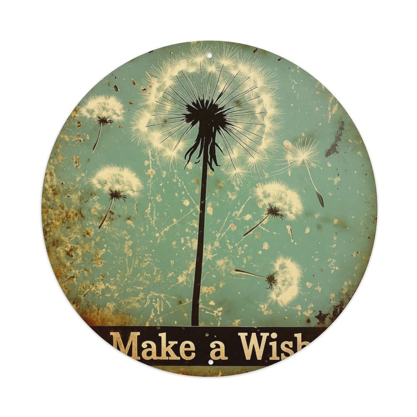 Make A Wish Dandelion Pattern Vintage Metal Tin Sign Retro Wall Decor for Home Bar Garage Cafe, Indoor & Outdoor Decorative，circle Metal Poster, 8x8 Inch