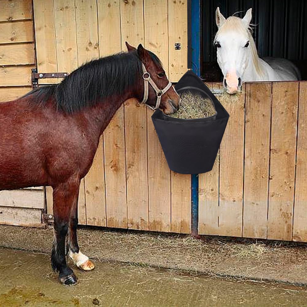 WEBEEDY 4 bolsas de alimentación para caballos, bolsa colgante para cubo de agua, organizador colgante de remolque de caballos con correa para uso estable de pastos de granero, suministros de