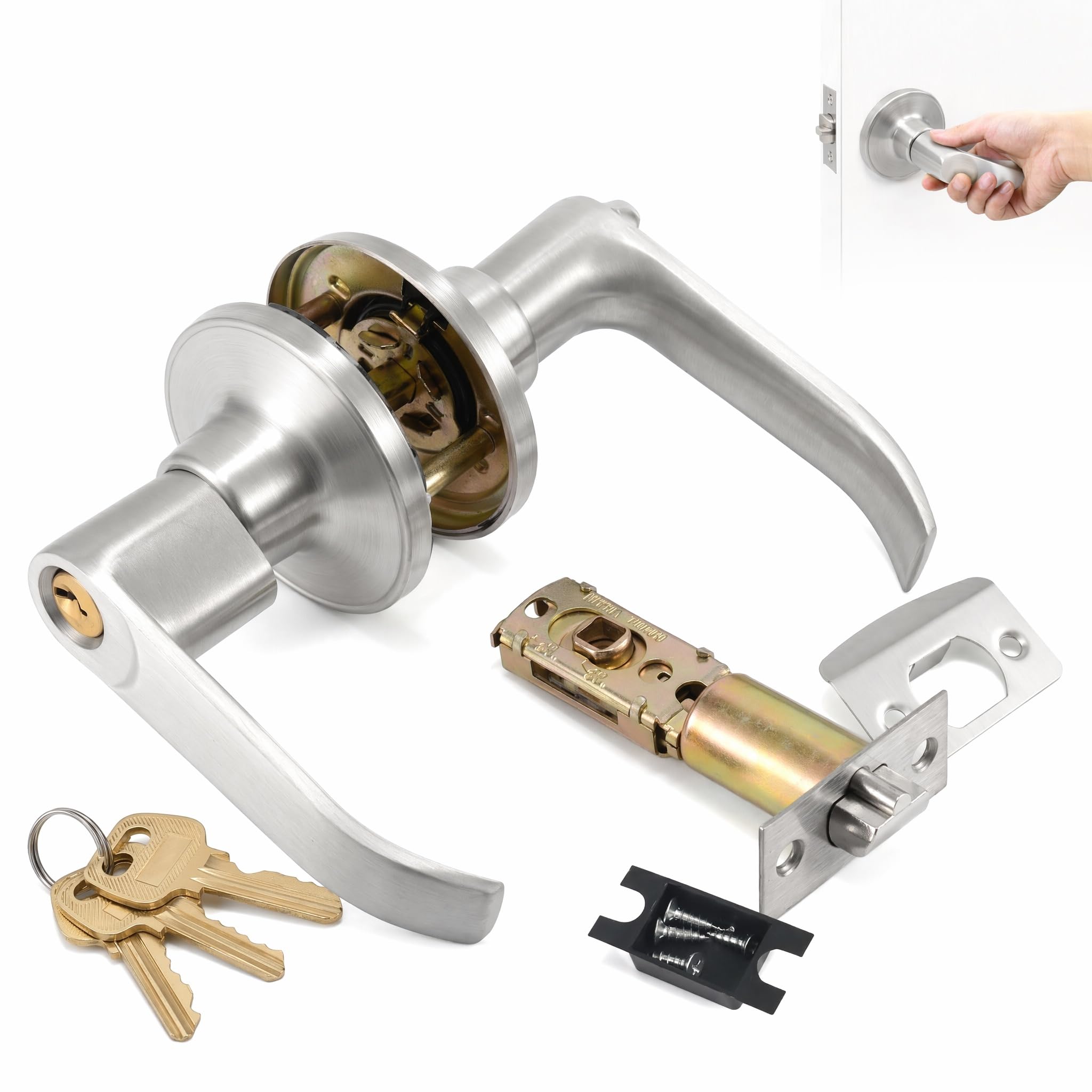 Yattuyix Door Handle Lock Keys, Reversible Door Handle Locks Set(Silver)