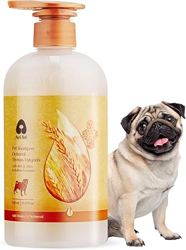 Arf Arf 5X Champú concentrado de avena para perros para pieles sensibles, lavado desodorizante sin desgarros para cachorros y franceses, fórmula