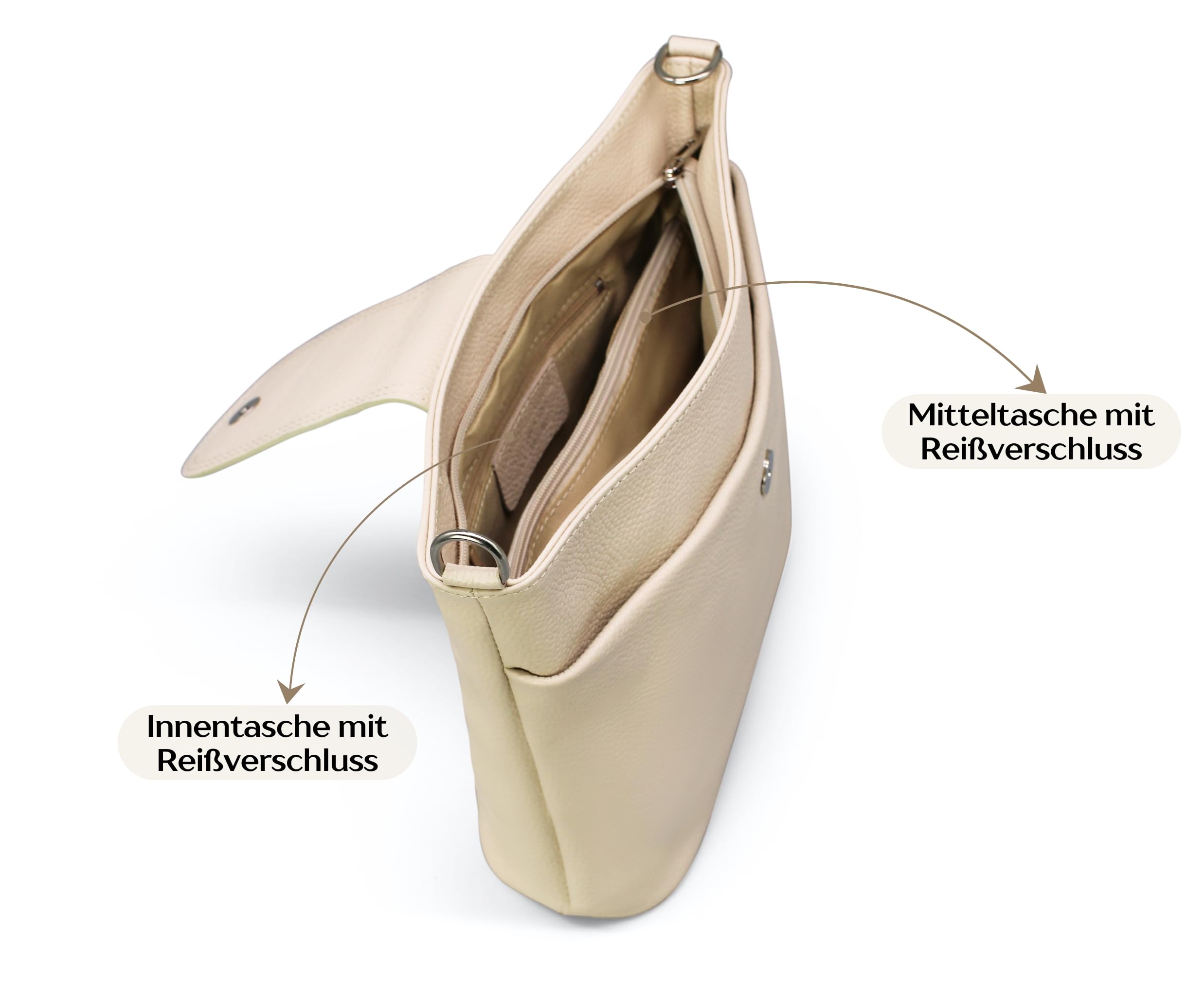 Brise Art ELLIE Damen Umhängetasche Echtleder Handgefertigt Crossbody Bag | [Test SEHR GUT, Note 1.1], Echtes Leder, Schultertasche mit Ledergurt & wahlweise gemustertem Riemen, 6 Fächer, Made in Italy