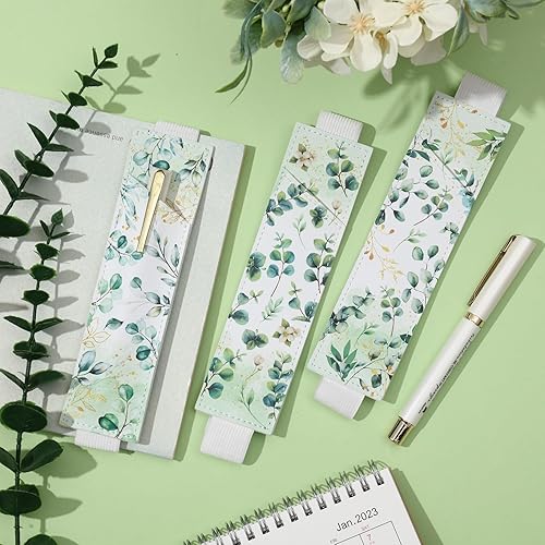 Miniatura 3 de Qilery 6 soportes para bolígrafos con banda elástica para cuaderno, hojas de cactus bohemias, minimalista, de piel sintética, funda ajustable para