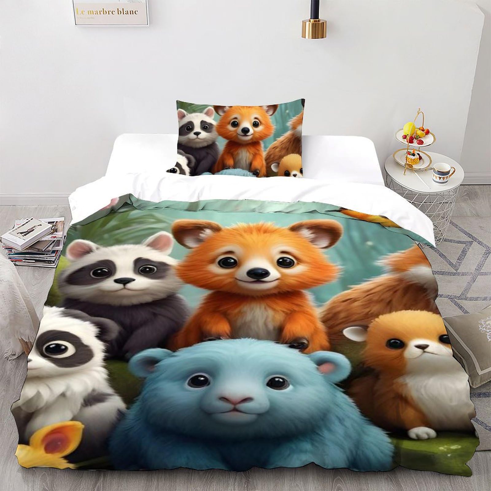 Housse de couette animaux microfibre lit simple 135x200 motif 3D pour fille