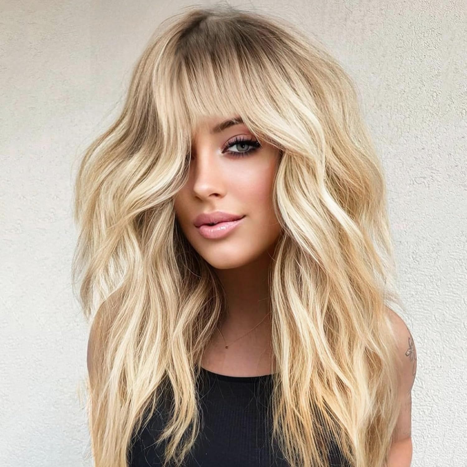 PORSMEER 18 inch Blonde Wig with Bangs